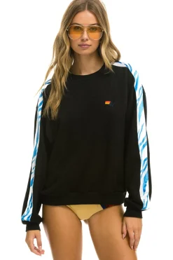 Sweatshirts | Sweatshirts | Aviator Nation TIGER STRIPE RELAXED FIT CREW SWEATSHIRT - BLACK // BLUE TIGER BLACK//BLUETIGER
