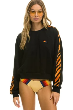 Sweatshirts | Sweatshirts | Aviator Nation TIGER STRIPE RELAXED FIT CREW SWEATSHIRT - BLACK // TIGER BLACK//TIGER