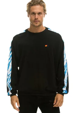 Sweatshirts | Sweatshirts | Aviator Nation TIGER STRIPE RELAXED FIT CREW SWEATSHIRT - BLACK // BLUE TIGER BLACK//BLUETIGER