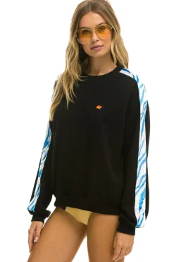 Sweatshirts | Sweatshirts | Aviator Nation TIGER STRIPE RELAXED FIT CREW SWEATSHIRT - BLACK // BLUE TIGER BLACK//BLUETIGER