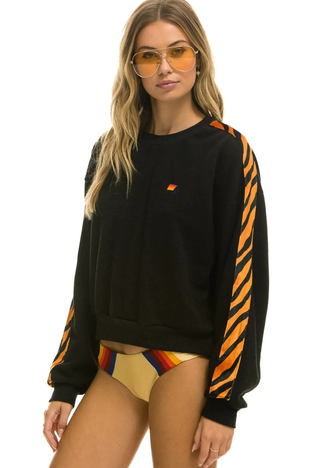 Sweatshirts | Sweatshirts | Aviator Nation TIGER STRIPE RELAXED FIT CREW SWEATSHIRT - BLACK // TIGER BLACK//TIGER