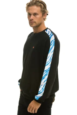 Sweatshirts | Sweatshirts | Aviator Nation TIGER STRIPE RELAXED FIT CREW SWEATSHIRT - BLACK // BLUE TIGER BLACK//BLUETIGER