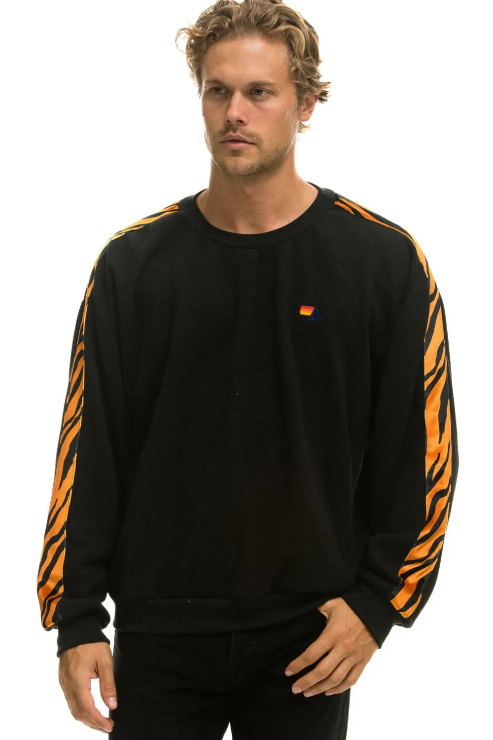 Sweatshirts | Sweatshirts | Aviator Nation TIGER STRIPE RELAXED FIT CREW SWEATSHIRT - BLACK // TIGER BLACK//TIGER