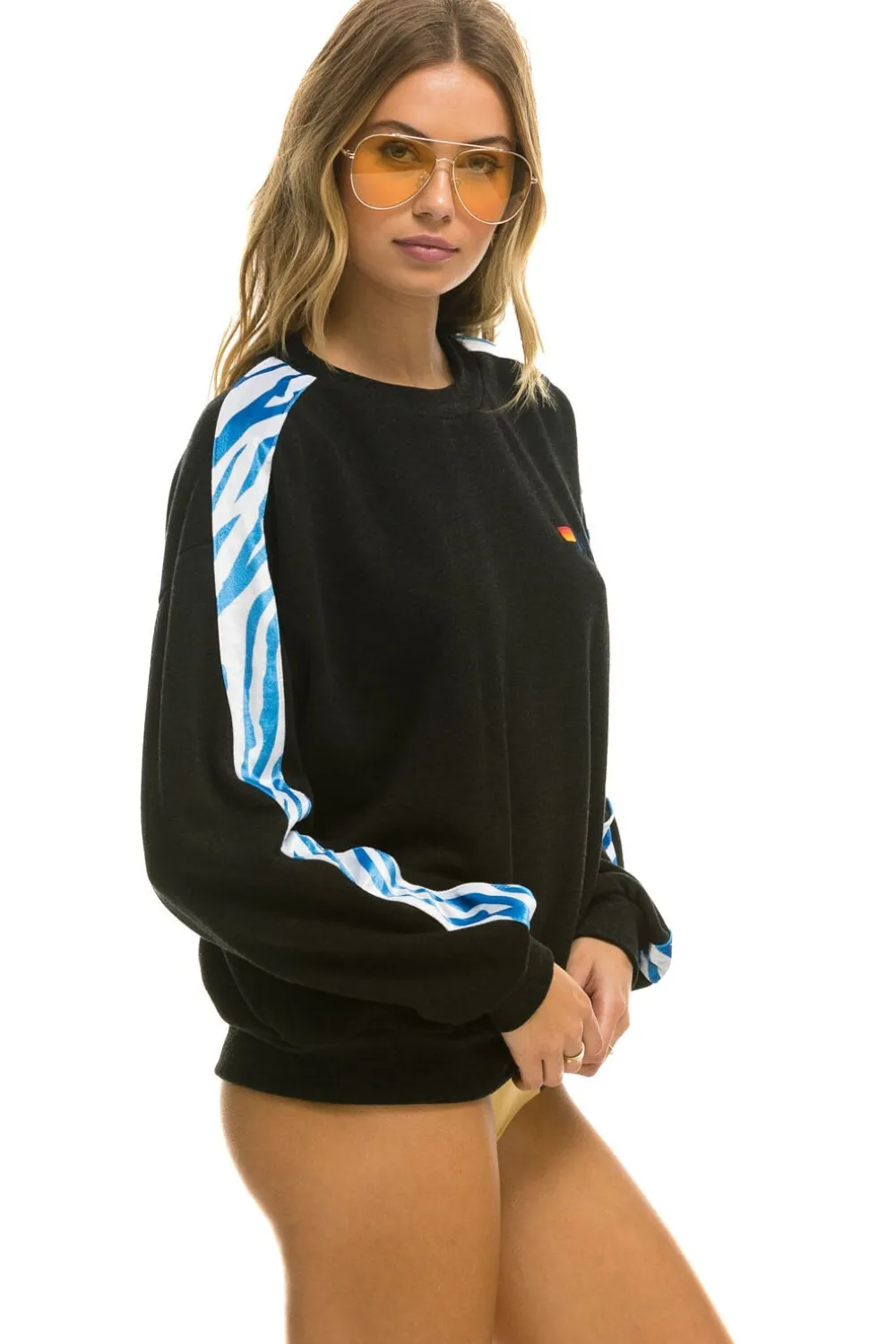 Sweatshirts | Sweatshirts | Aviator Nation TIGER STRIPE RELAXED FIT CREW SWEATSHIRT - BLACK // BLUE TIGER BLACK//BLUETIGER