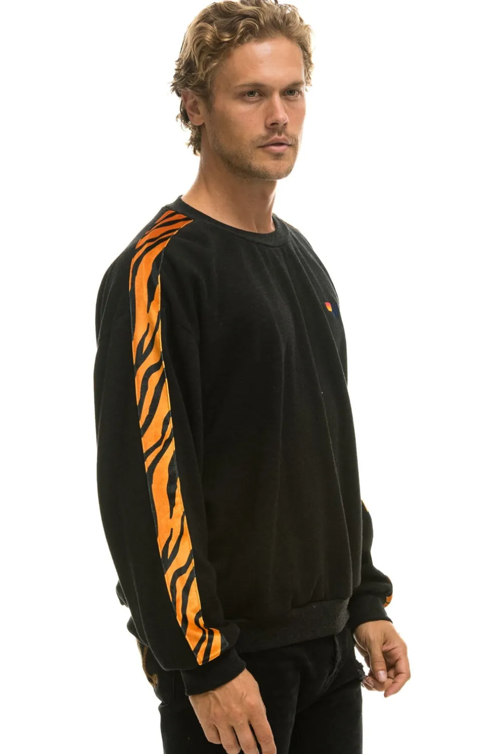 Sweatshirts | Sweatshirts | Aviator Nation TIGER STRIPE RELAXED FIT CREW SWEATSHIRT - BLACK // TIGER BLACK//TIGER