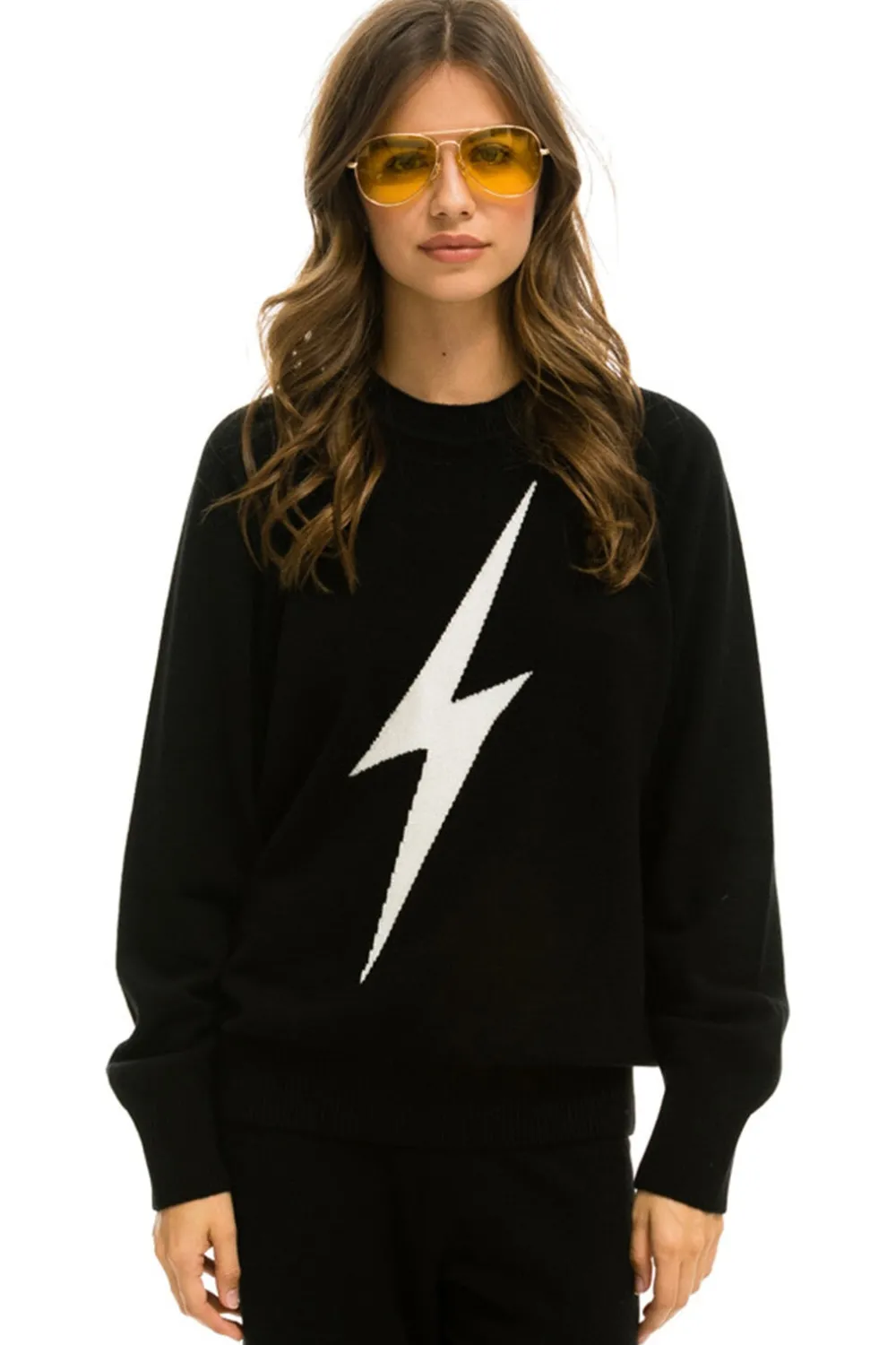 Sweatshirts | Aviator Nation UNISEX BOLT CASHMERE LIGHT SWEATER - BLACK // WHITE BOLT BLACK//WHITEBOLT