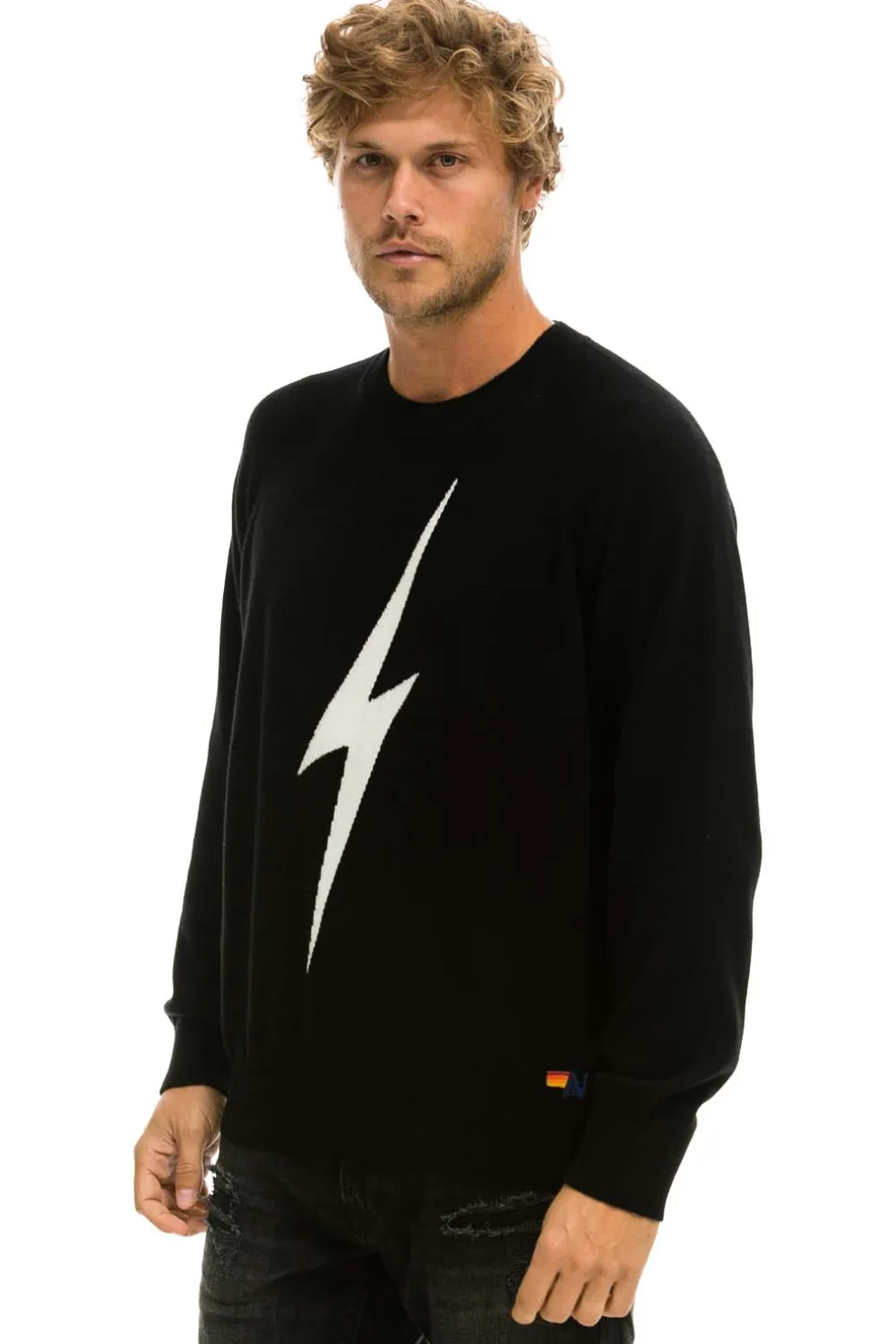 Sweatshirts | Aviator Nation UNISEX BOLT CASHMERE LIGHT SWEATER - BLACK // WHITE BOLT BLACK//WHITEBOLT