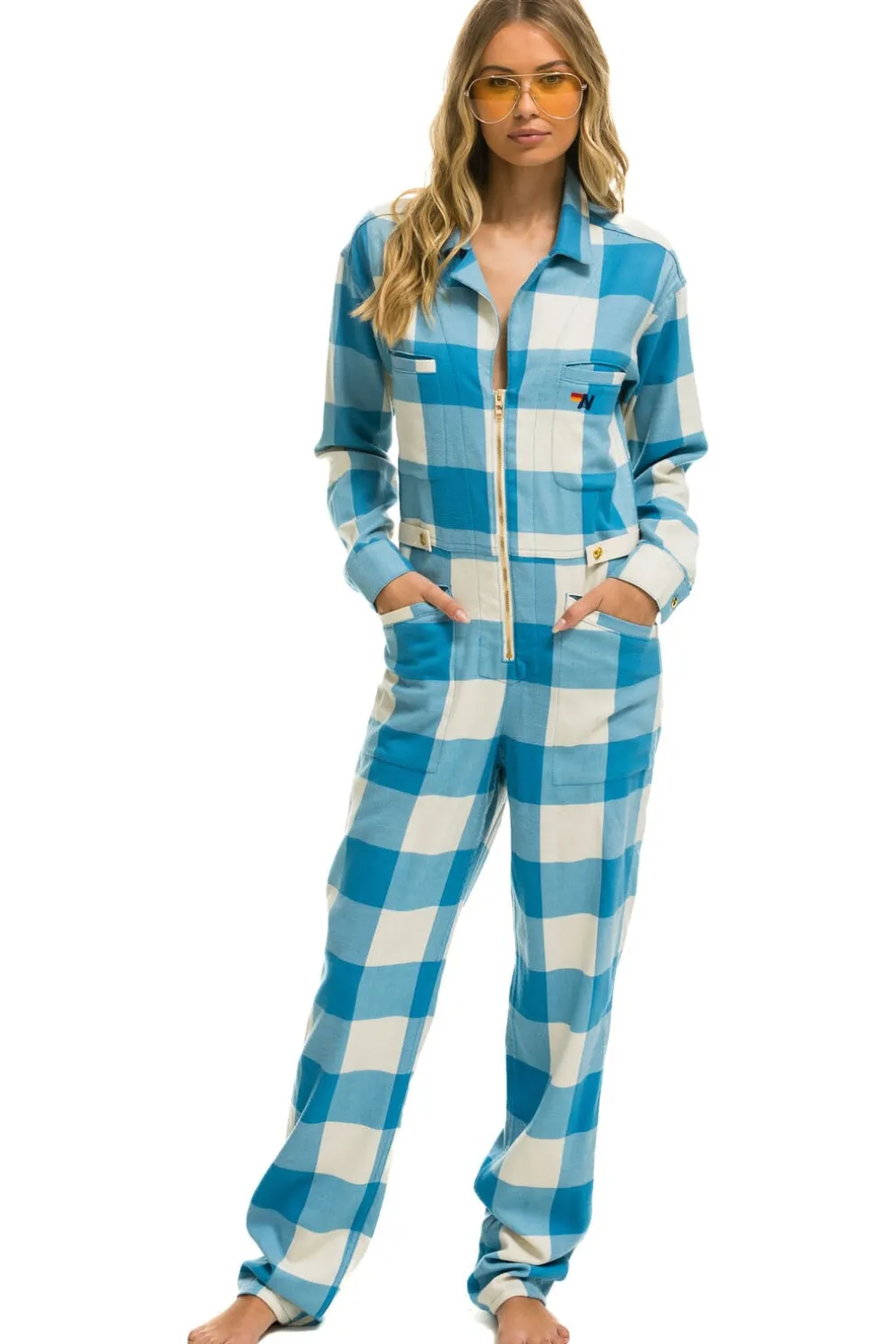 Flight Suits | Flight Suits | Aviator Nation UNISEX PLAID FLIGHT SUIT - SKY PLAID SKYPLAID