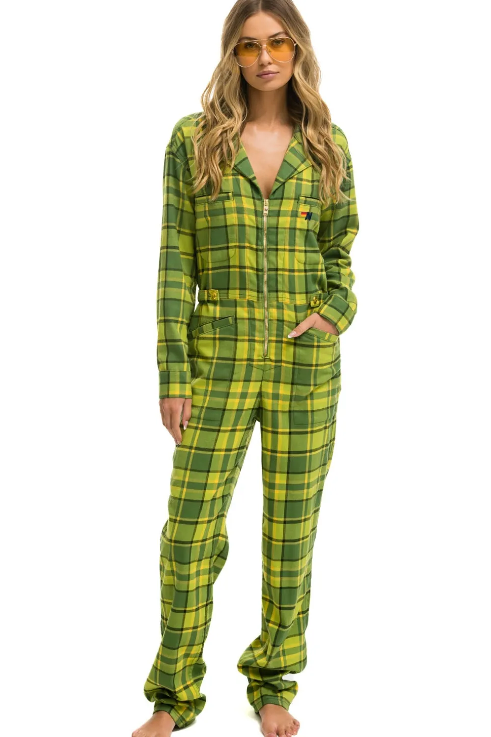 Flight Suits | Flight Suits | Aviator Nation UNISEX PLAID FLIGHT SUIT - AVOCADO PLAID AVOCADOPLAID
