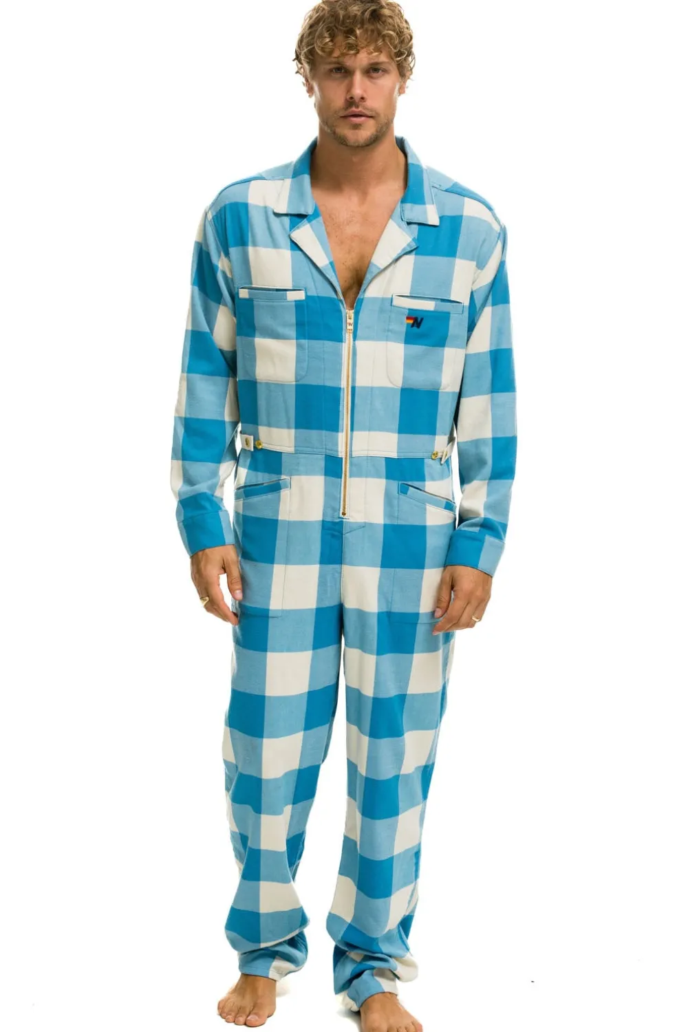 Flight Suits | Flight Suits | Aviator Nation UNISEX PLAID FLIGHT SUIT - SKY PLAID SKYPLAID