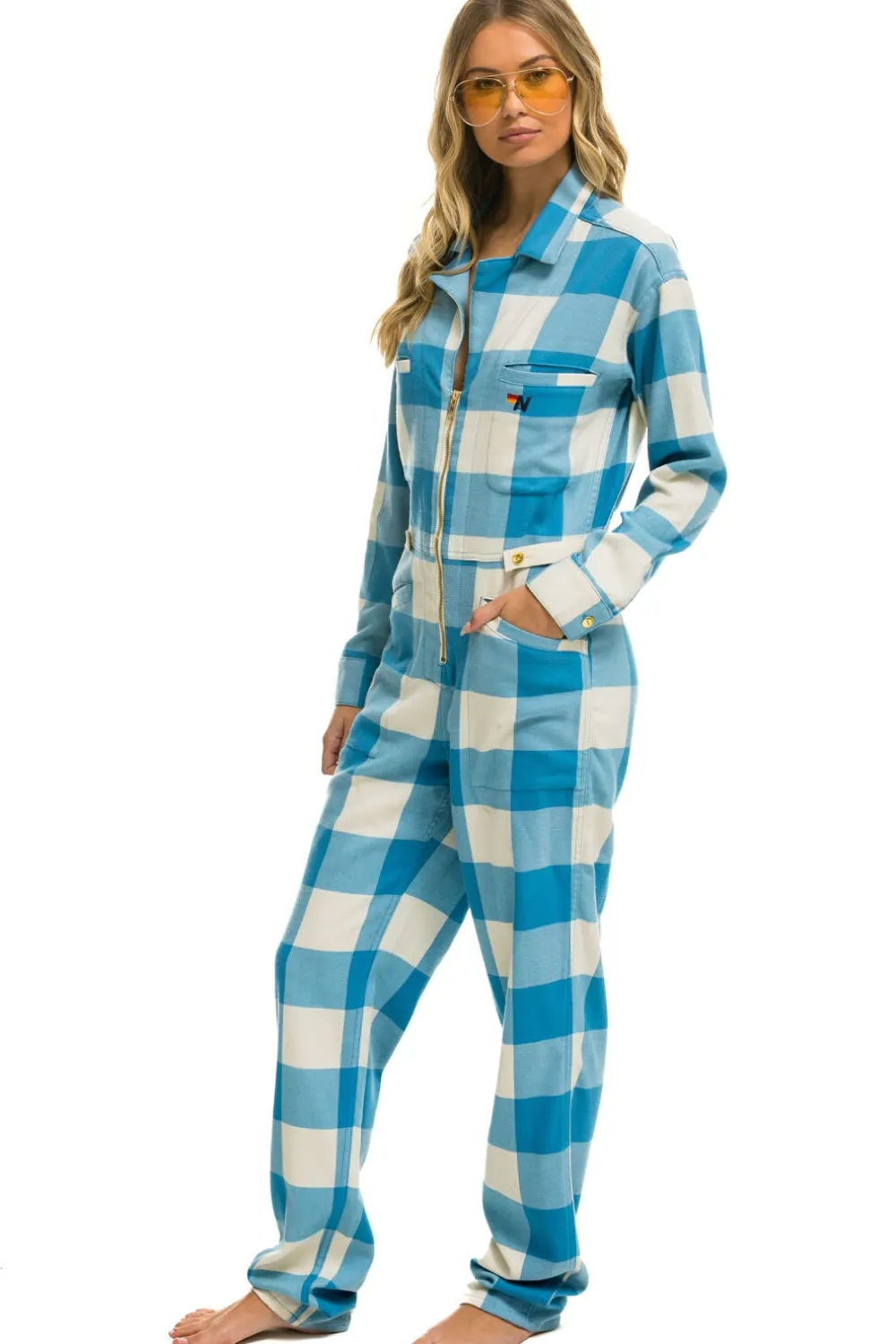 Flight Suits | Flight Suits | Aviator Nation UNISEX PLAID FLIGHT SUIT - SKY PLAID SKYPLAID