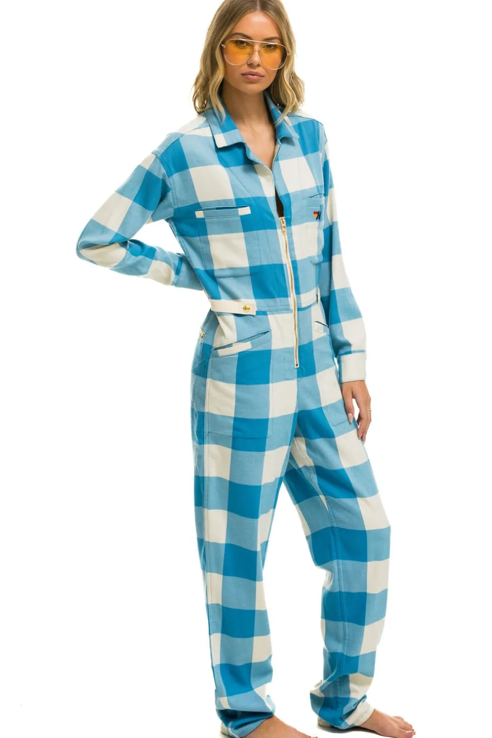 Flight Suits | Flight Suits | Aviator Nation UNISEX PLAID FLIGHT SUIT - SKY PLAID SKYPLAID