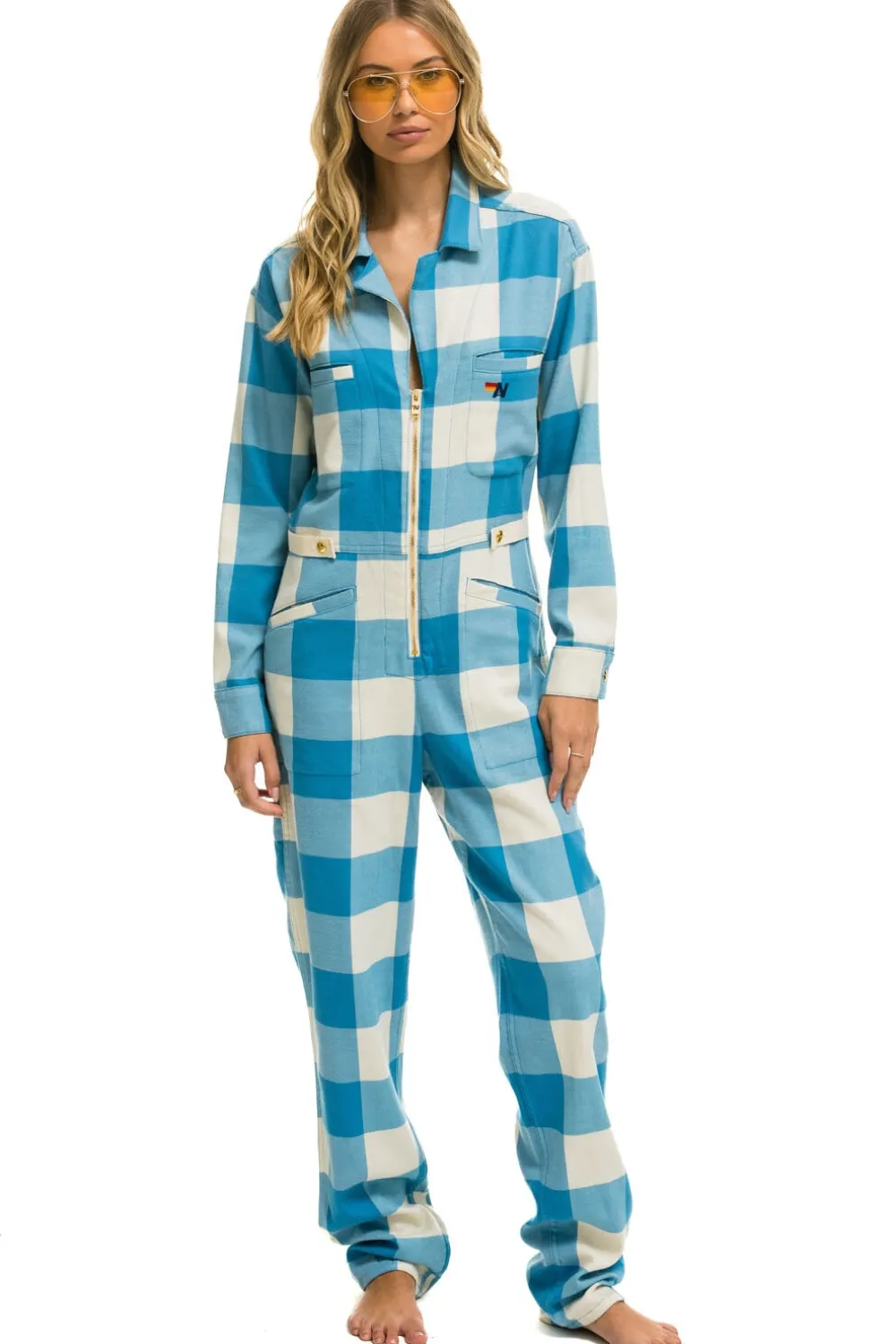 Flight Suits | Flight Suits | Aviator Nation UNISEX PLAID FLIGHT SUIT - SKY PLAID SKYPLAID