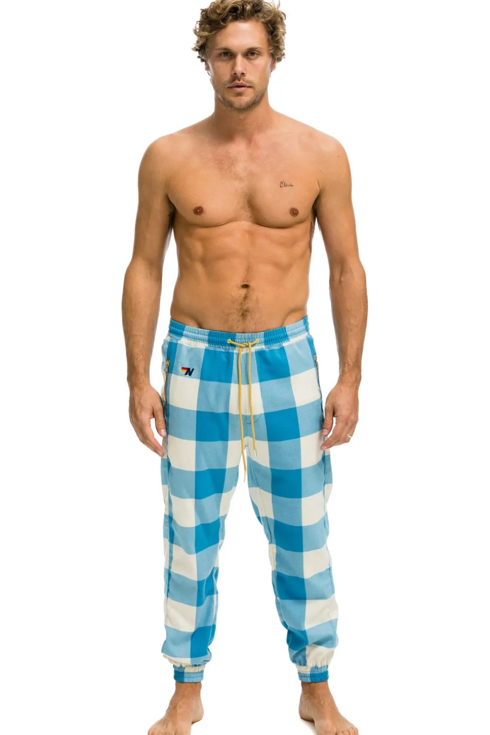 Sweatpants | Aviator Nation UNISEX PLAID LODGE PANT - SKY PLAID SKYPLAID