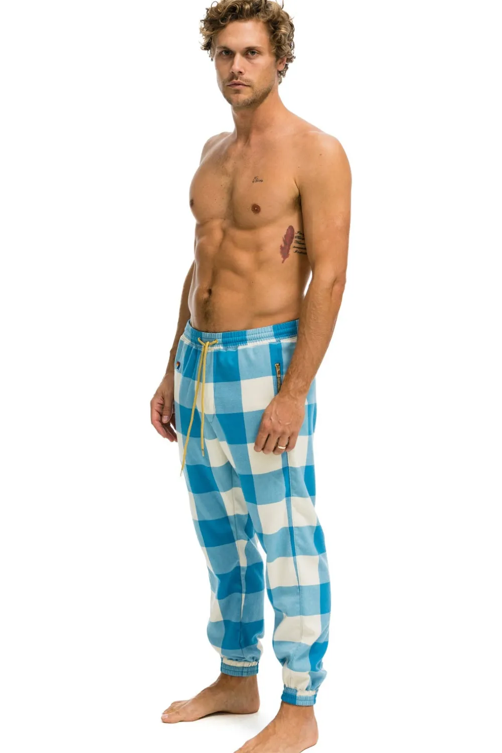Sweatpants | Aviator Nation UNISEX PLAID LODGE PANT - SKY PLAID SKYPLAID