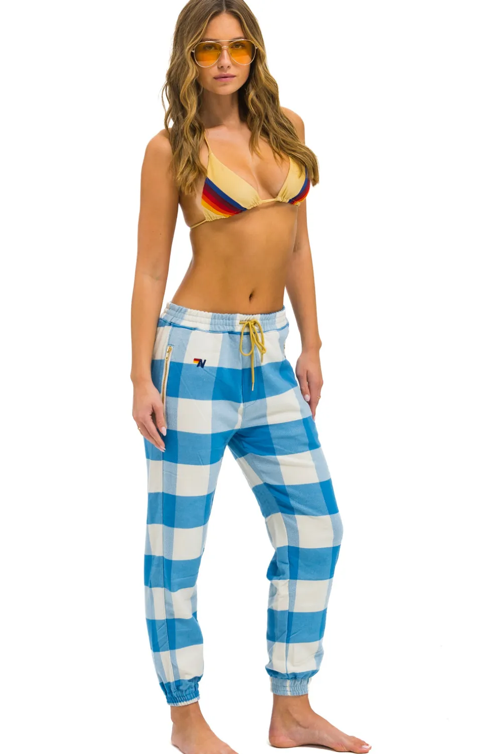 Sweatpants | Aviator Nation UNISEX PLAID LODGE PANT - SKY PLAID SKYPLAID