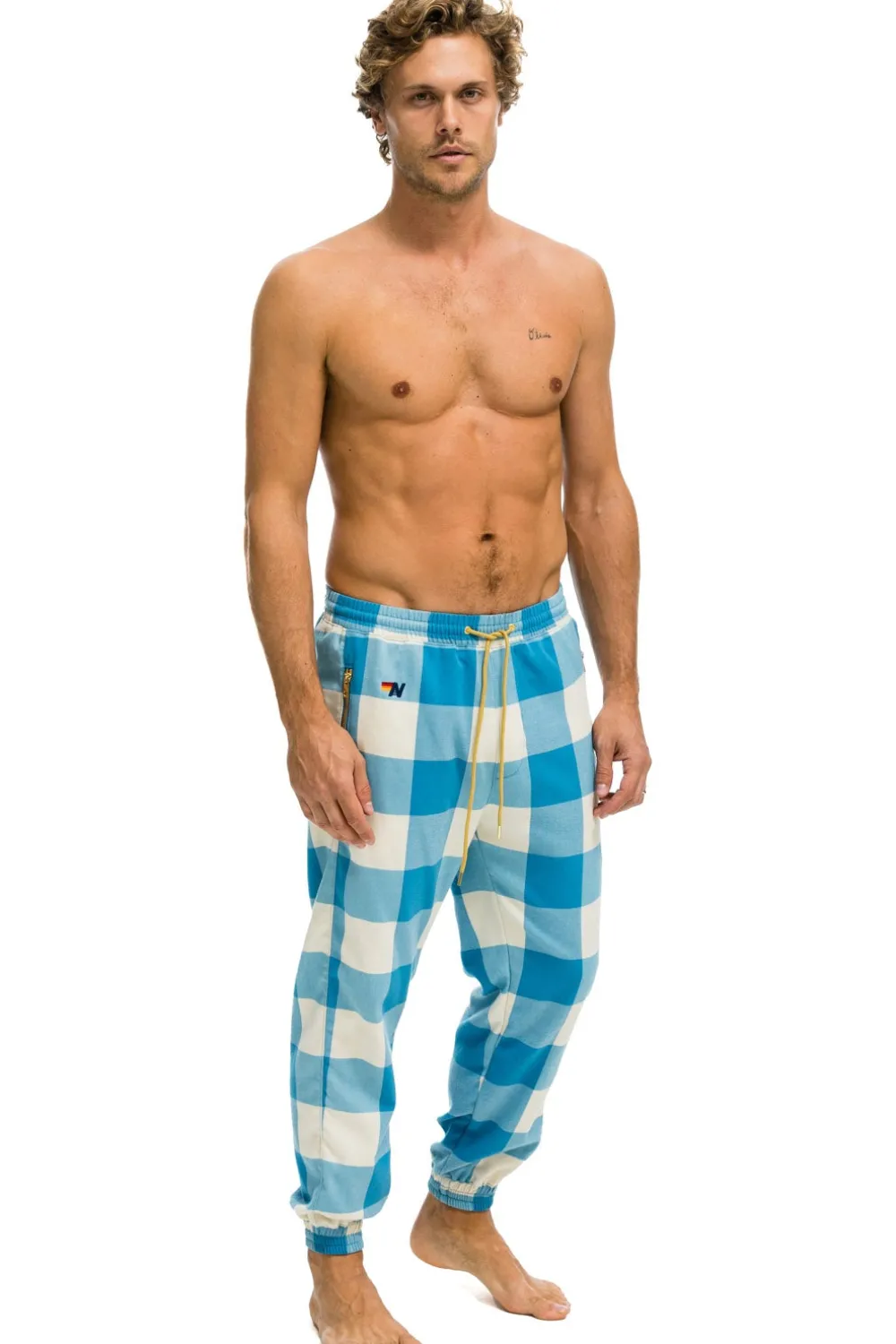 Sweatpants | Aviator Nation UNISEX PLAID LODGE PANT - SKY PLAID SKYPLAID