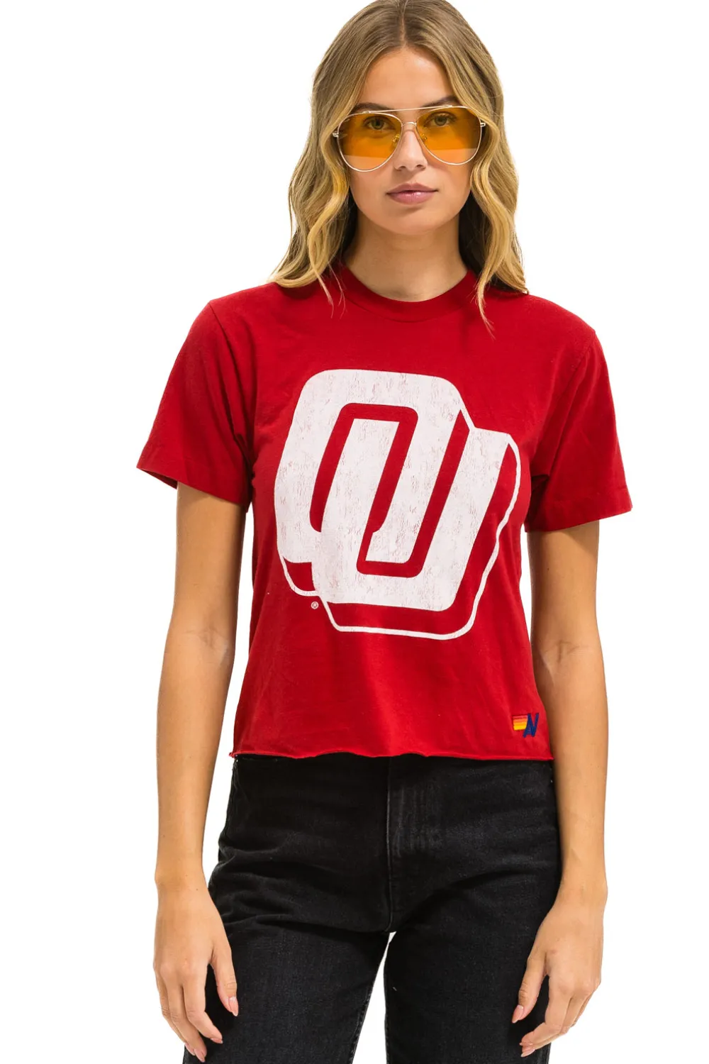 Collab Merchandise | Collab Merchandise | Aviator Nation UNIVERSITY OF OKLAHOMA BOLT BOYFRIEND TEE - CRIMSON