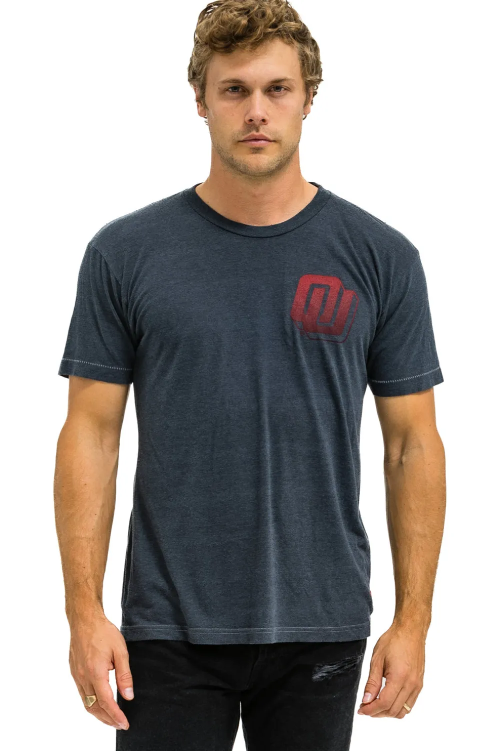 Tees | Collab Merchandise | Aviator Nation UNIVERSITY OF OKLAHOMA BOLT CREW TEE SHIRT - CHARCOAL