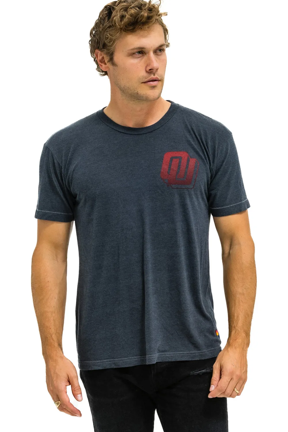 Tees | Collab Merchandise | Aviator Nation UNIVERSITY OF OKLAHOMA BOLT CREW TEE SHIRT - CHARCOAL