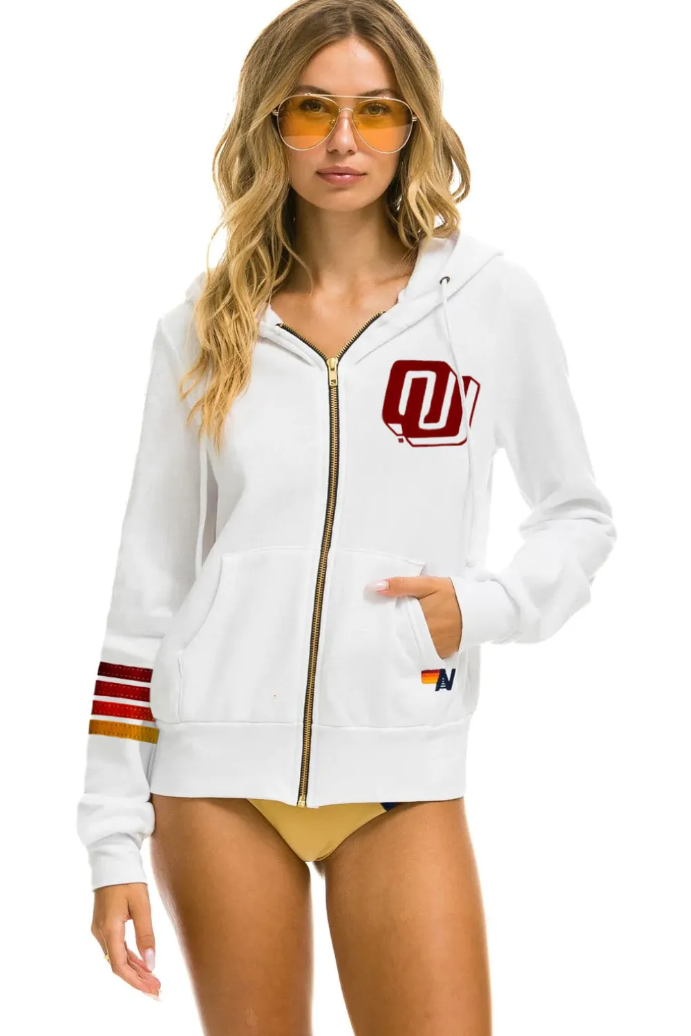 Hoodies | Collab Merchandise | Aviator Nation UNIVERSITY OF OKLAHOMA SOONERS ZIP HOODIE - WHITE