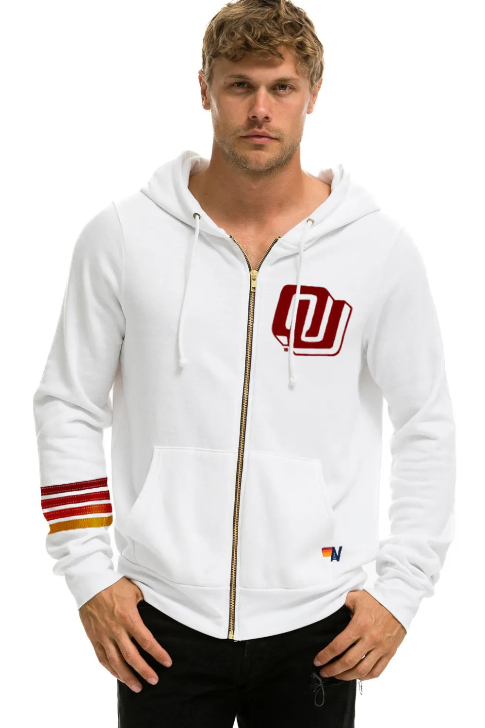 Hoodies | Collab Merchandise | Aviator Nation UNIVERSITY OF OKLAHOMA SOONERS ZIP HOODIE - WHITE