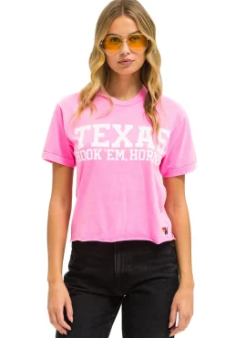 Collab Merchandise | Collab Merchandise | Aviator Nation UNIVERSITY OF TEXAS BOLT HOOKEM BOYFRIEND TEE - NEON PINK NEONPINK