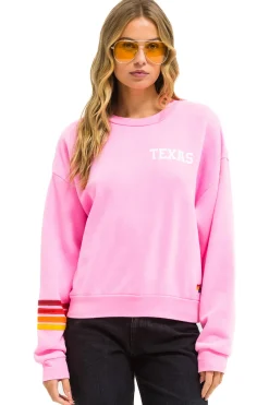 Sweatshirts | Collab Merchandise | Aviator Nation UNIVERSITY OF TEXAS RUGBY STITCH CREW SWEATSHIRT RELAXED - NEON PINK NEONPINK