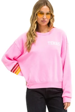 Sweatshirts | Collab Merchandise | Aviator Nation UNIVERSITY OF TEXAS RUGBY STITCH CREW SWEATSHIRT RELAXED - NEON PINK NEONPINK