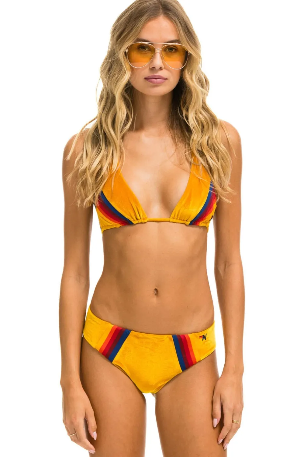 Swim Tops | Aviator Nation VELVET TRIANGLE BIKINI TOP - GOLD