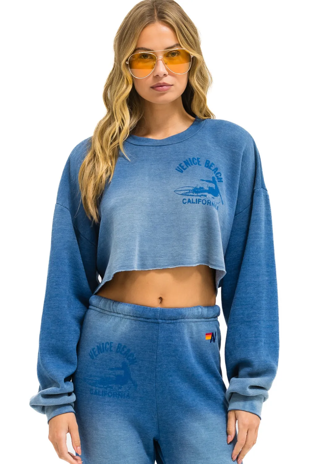Sweatshirts | Aviator Nation VENICE SURFER CROPPED CREW SWEATSHIRT RELAXED - FADED WATER FADEDWATER