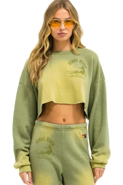 Sweatshirts | Aviator Nation VENICE SURFER CROPPED CREW SWEATSHIRT RELAXED - FADED ARMY FADEDARMY