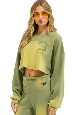 Sweatshirts | Aviator Nation VENICE SURFER CROPPED CREW SWEATSHIRT RELAXED - FADED ARMY FADEDARMY