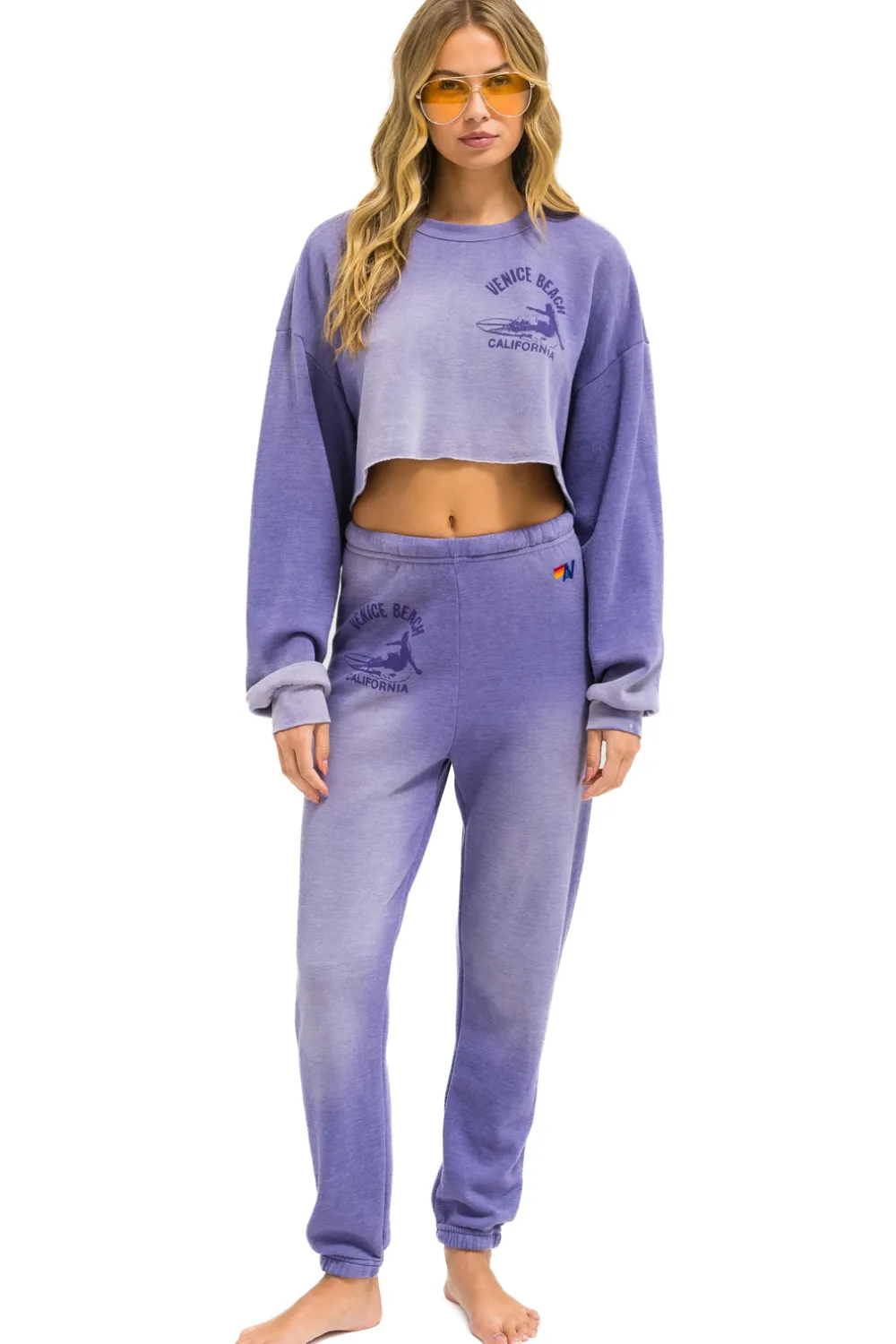 Sweatshirts | Aviator Nation VENICE SURFER CROPPED CREW SWEATSHIRT RELAXED - FADED GRAPE FADEDGRAPE