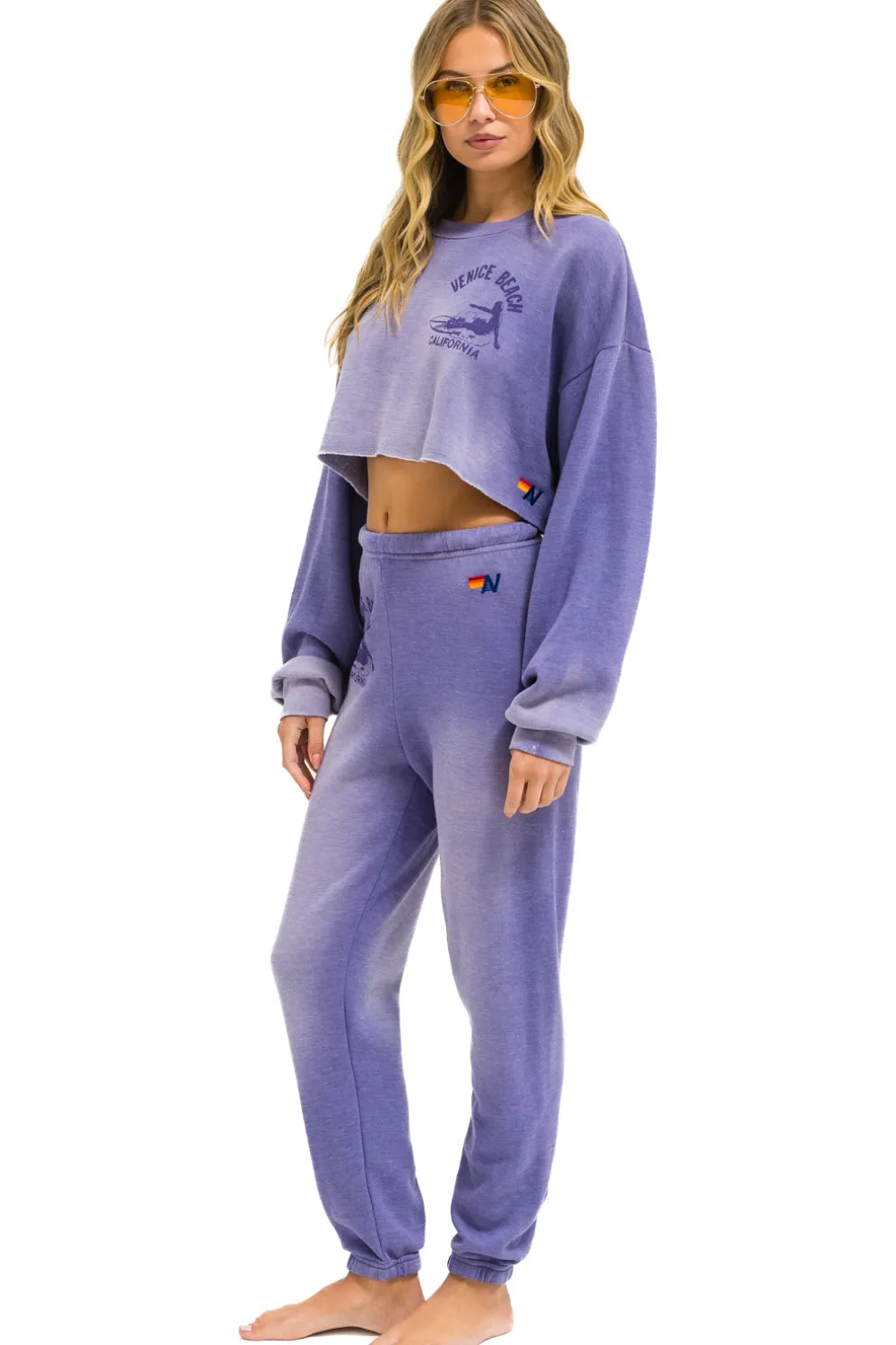 Sweatshirts | Aviator Nation VENICE SURFER CROPPED CREW SWEATSHIRT RELAXED - FADED GRAPE FADEDGRAPE