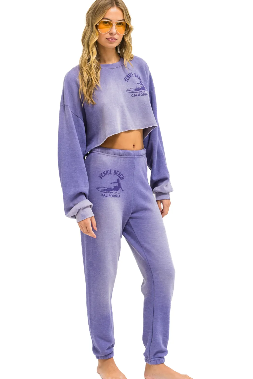Sweatshirts | Aviator Nation VENICE SURFER CROPPED CREW SWEATSHIRT RELAXED - FADED GRAPE FADEDGRAPE