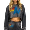 Sweatshirts | Aviator Nation VINTAGE LOGO CROPPED CREW SWEATSHIRT RELAXED - FADED SMOKE FADEDSMOKE