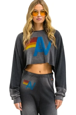 Sweatshirts | Aviator Nation VINTAGE LOGO CROPPED CREW SWEATSHIRT RELAXED - FADED SMOKE FADEDSMOKE