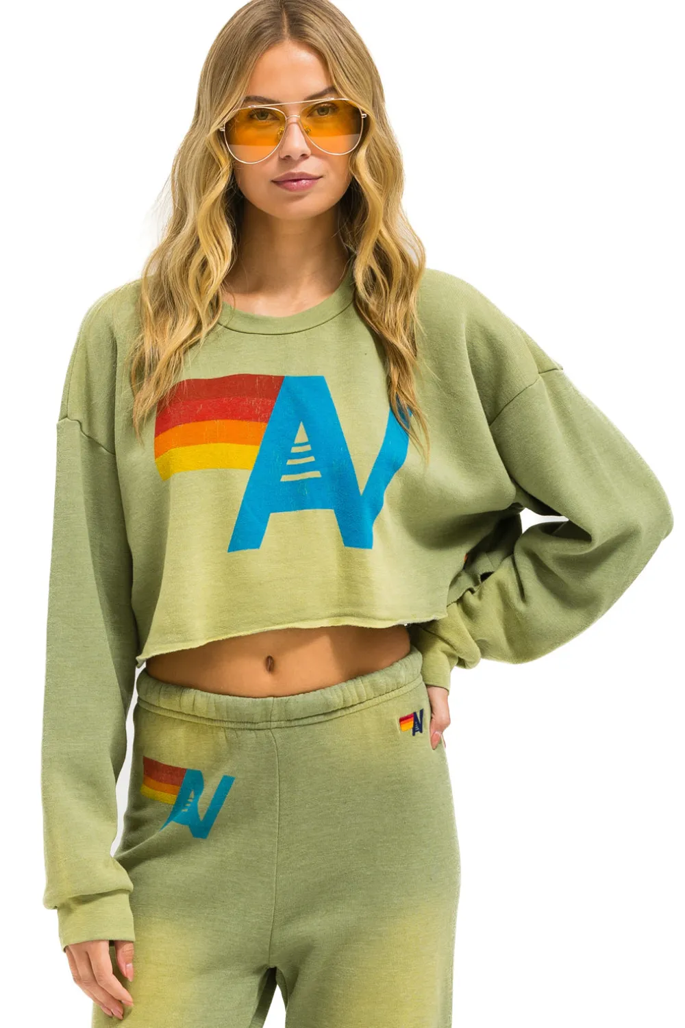Sweatshirts | Aviator Nation VINTAGE LOGO CROPPED CREW SWEATSHIRT RELAXED - FADED ARMY FADEDARMY