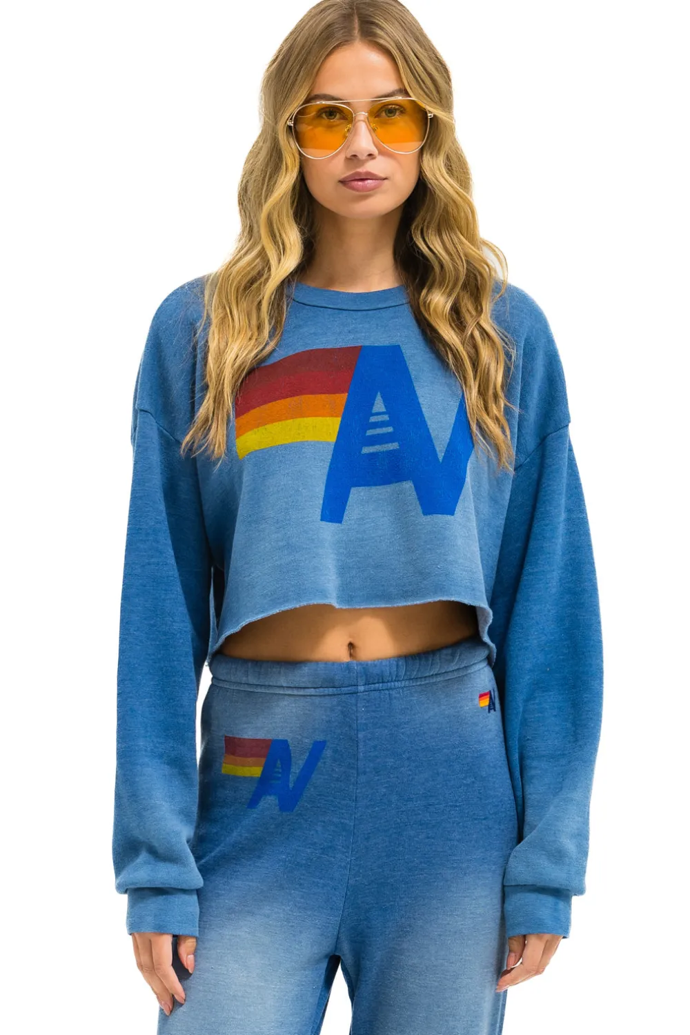 Sweatshirts | Aviator Nation VINTAGE LOGO CROPPED CREW SWEATSHIRT RELAXED - FADED WATER FADEDWATER