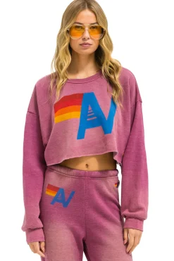 Sweatshirts | Aviator Nation VINTAGE LOGO CROPPED CREW SWEATSHIRT RELAXED - FADED BERRY FADEDBERRY