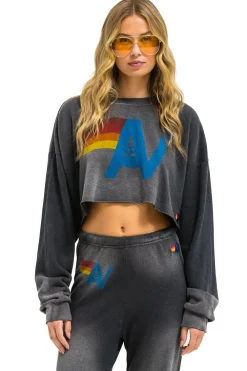 Sweatshirts | Aviator Nation VINTAGE LOGO CROPPED CREW SWEATSHIRT RELAXED - FADED SMOKE FADEDSMOKE
