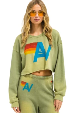 Sweatshirts | Aviator Nation VINTAGE LOGO CROPPED CREW SWEATSHIRT RELAXED - FADED ARMY FADEDARMY