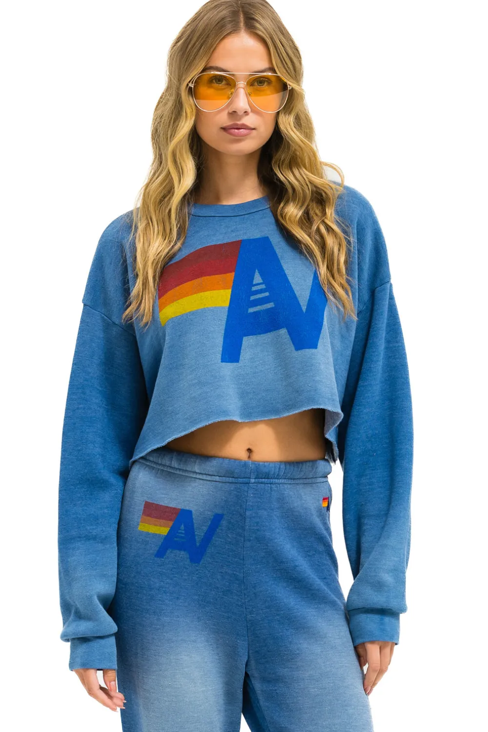 Sweatshirts | Aviator Nation VINTAGE LOGO CROPPED CREW SWEATSHIRT RELAXED - FADED WATER FADEDWATER