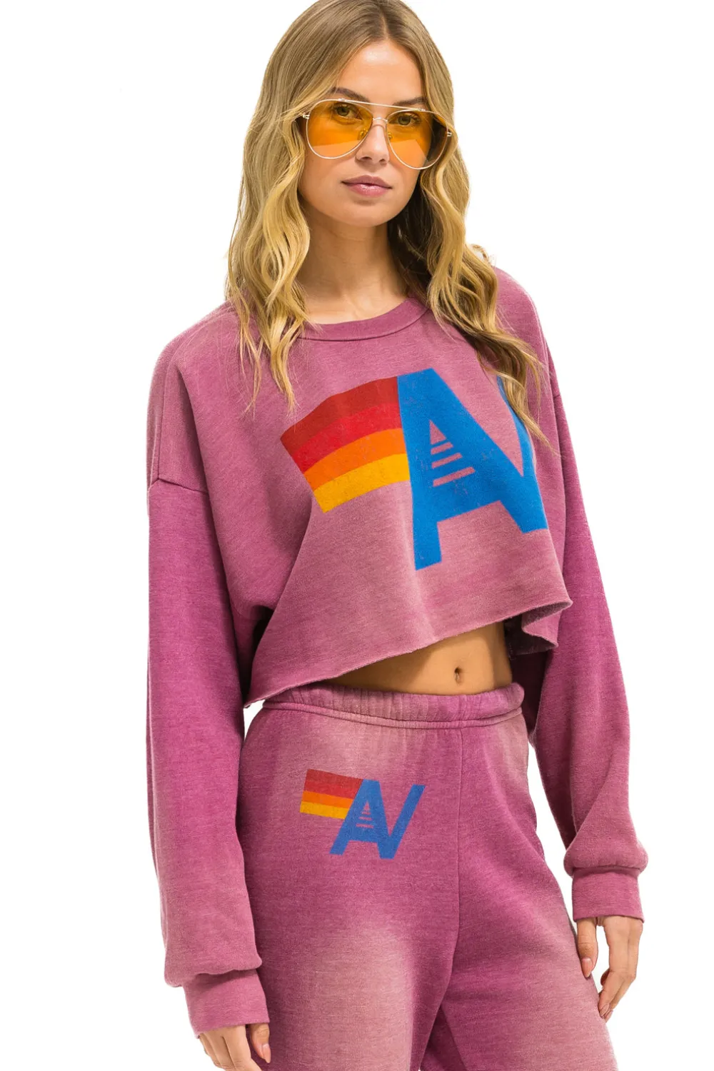 Sweatshirts | Aviator Nation VINTAGE LOGO CROPPED CREW SWEATSHIRT RELAXED - FADED BERRY FADEDBERRY