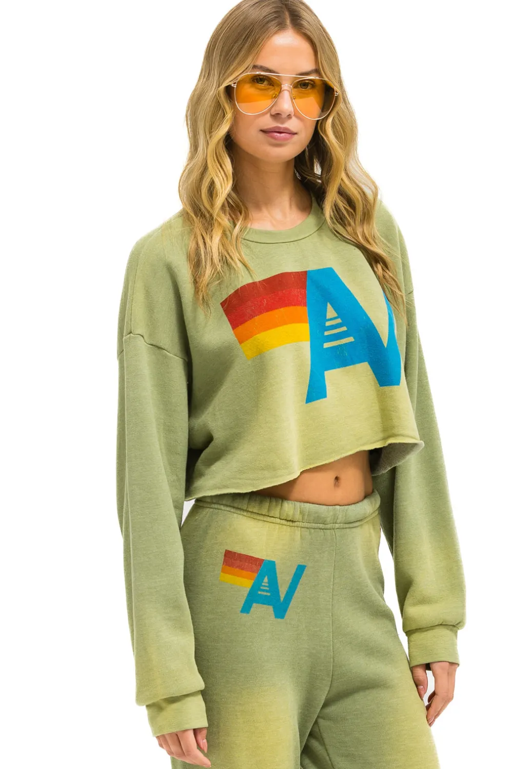 Sweatshirts | Aviator Nation VINTAGE LOGO CROPPED CREW SWEATSHIRT RELAXED - FADED ARMY FADEDARMY
