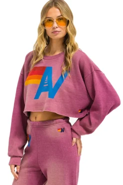 Sweatshirts | Aviator Nation VINTAGE LOGO CROPPED CREW SWEATSHIRT RELAXED - FADED BERRY FADEDBERRY