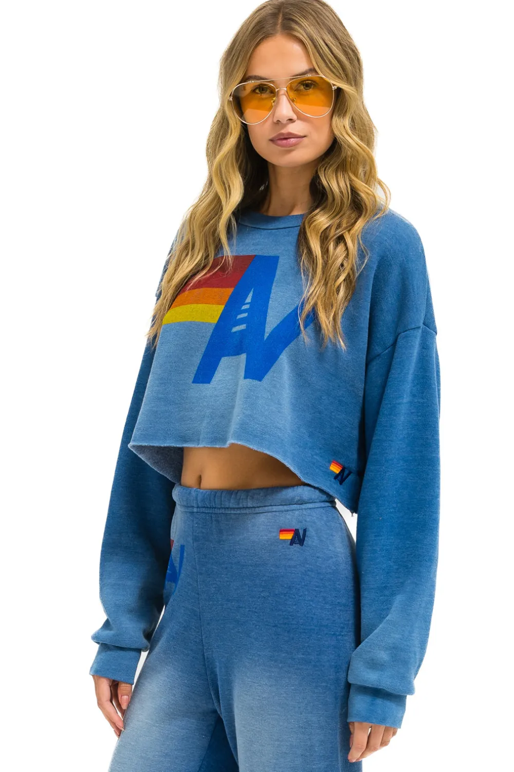 Sweatshirts | Aviator Nation VINTAGE LOGO CROPPED CREW SWEATSHIRT RELAXED - FADED WATER FADEDWATER