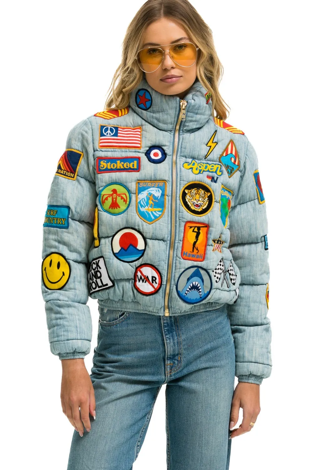 Denim | Denim | Aviator Nation PATCH DENIM APRES PUFFER JACKET - VINTAGE
