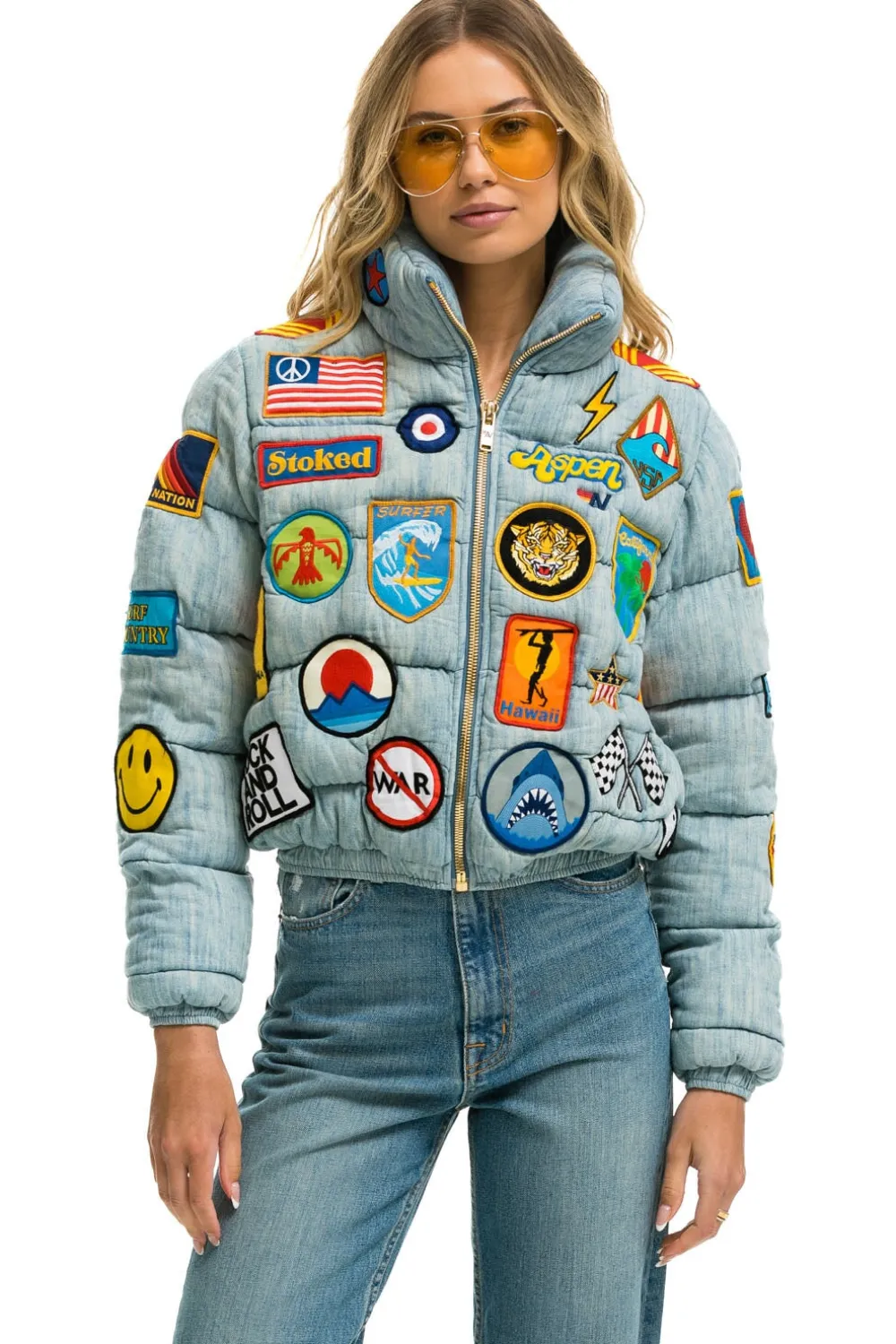 Denim | Denim | Aviator Nation PATCH DENIM APRES PUFFER JACKET - VINTAGE